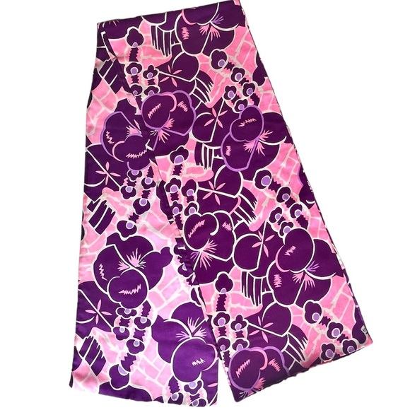 Vintage Silk Scarf Italy Oblong Pink Purple Floral 60s Flower Pucci Psychedelic - Picture 2 of 9